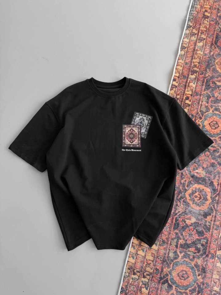 Erkek Baskılı Oversize T-shirt - Siyah - Görsel 3