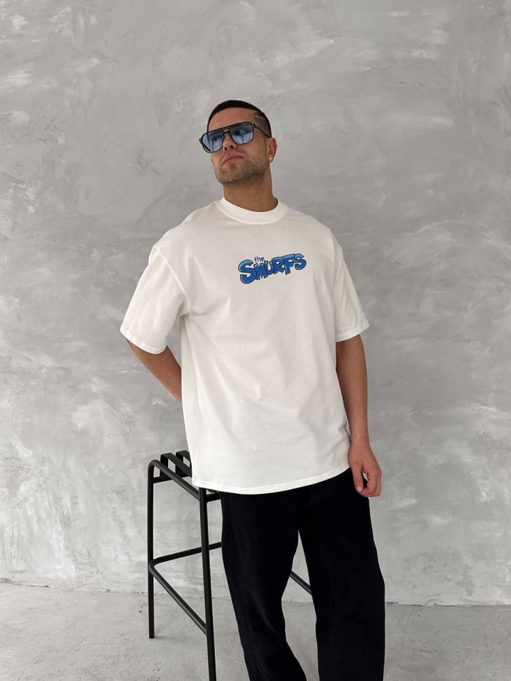 Ön Ve Arka Baskılı Oversize Bisiklet Yaka T-shirt- Beyaz - Görsel 3