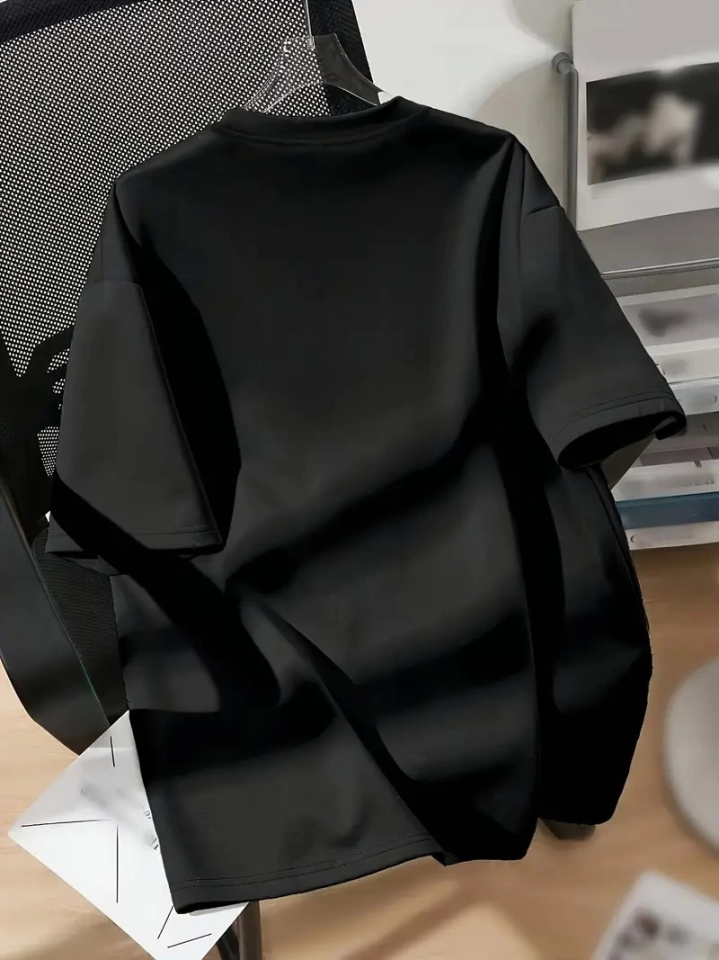 Baskılı Oversize Bisiklet Yaka T-shirt – Siyah