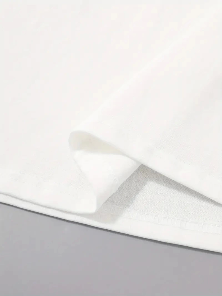 Baskılı Oversize Bisiklet Yaka T-shirt – Beyaz