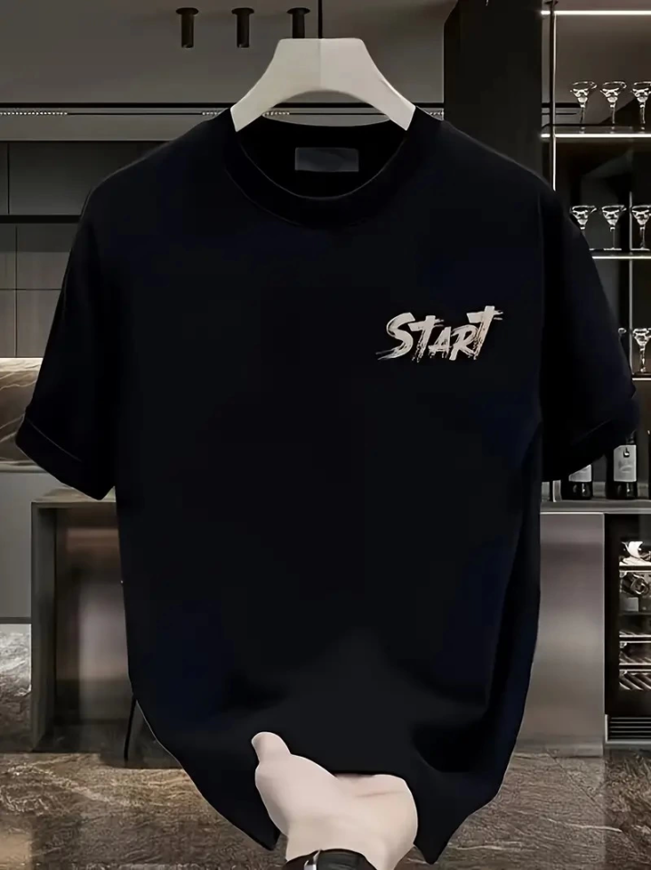 Baskılı Oversize Bisiklet Yaka T-shirt – Siyah