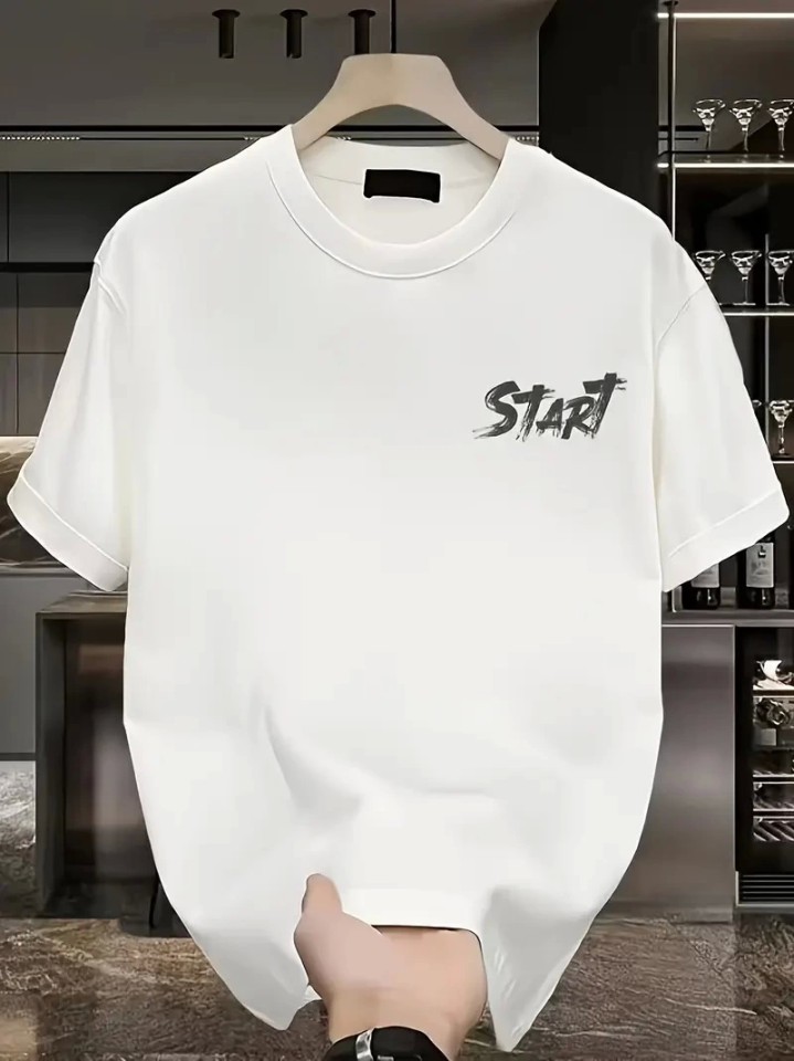 Baskılı Oversize Bisiklet Yaka T-shirt – Beyaz