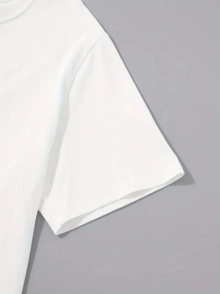 Baskılı Oversize Bisiklet Yaka T-shirt – Beyaz