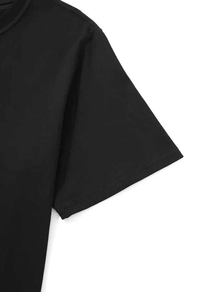 Baskılı Oversize Bisiklet Yaka T-shirt – Siyah