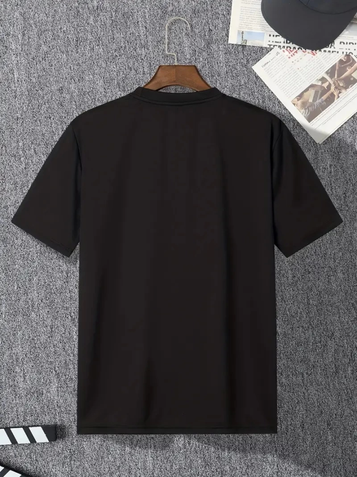 Baskılı Oversize Bisiklet Yaka T-shirt - Siyah