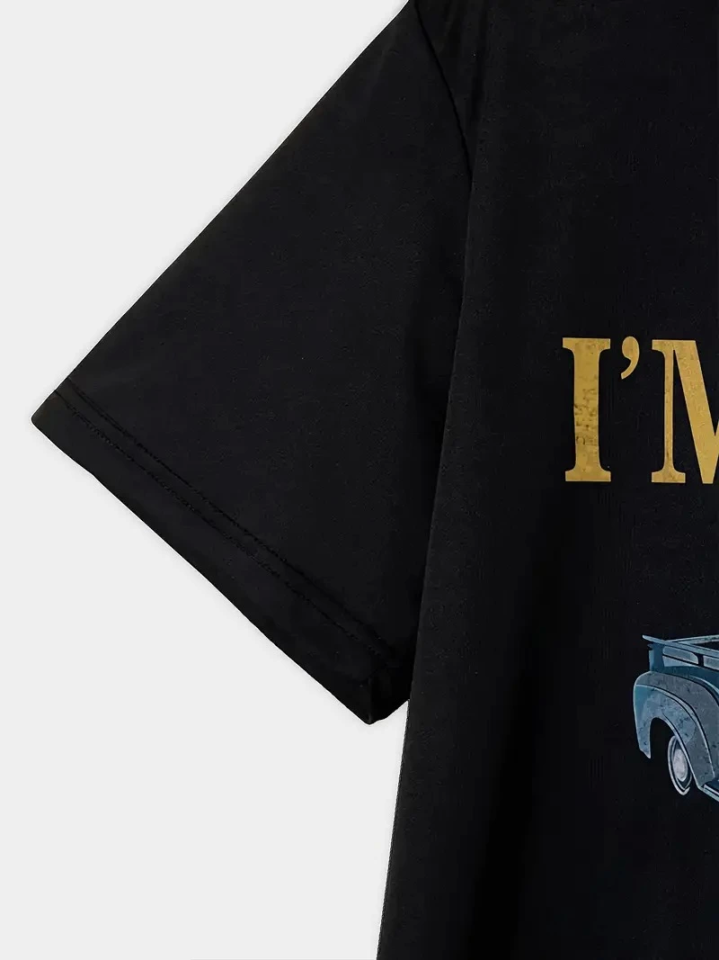 Baskılı Oversize Bisiklet Yaka T-shirt – Siyah