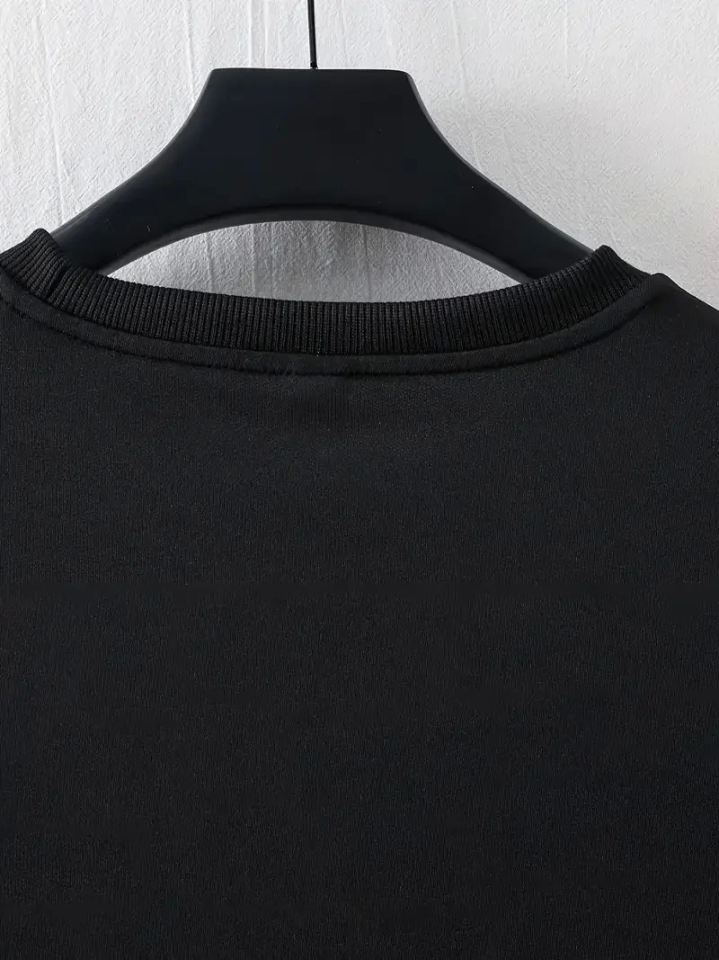 Baskılı Oversize Bisiklet Yaka T-shirt – Siyah