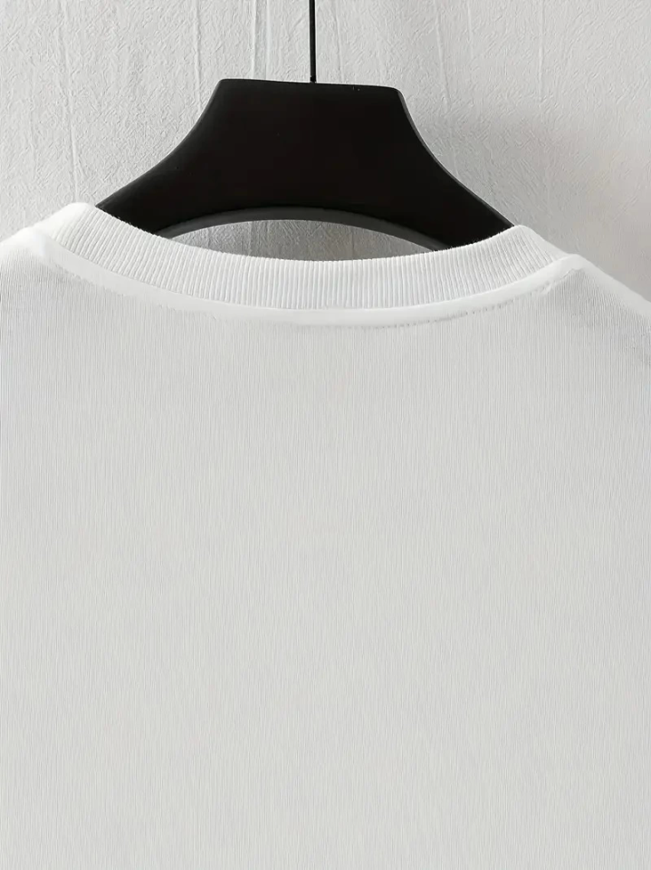 Baskılı Oversize Bisiklet Yaka T-shirt - Beyaz