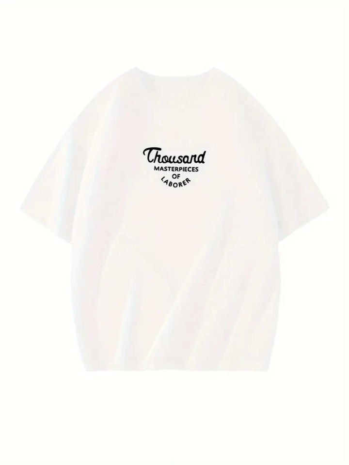 Thousand Baskılı Oversize Bisiklet Yaka T-shirt – Beyaz
