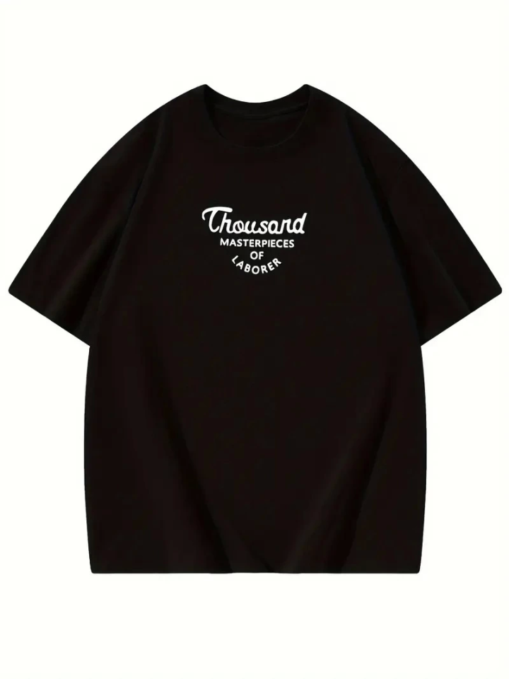 Thousand Baskılı Oversize Bisiklet Yaka T-shirt – Siyah