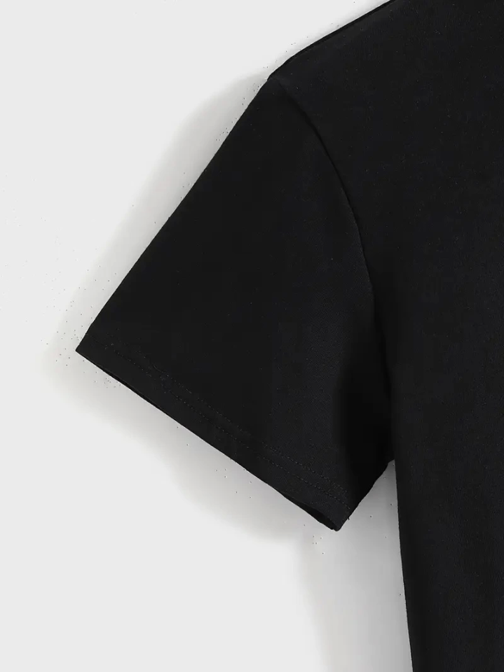 Baskılı Oversize Bisiklet Yaka T-shirt – Siyah