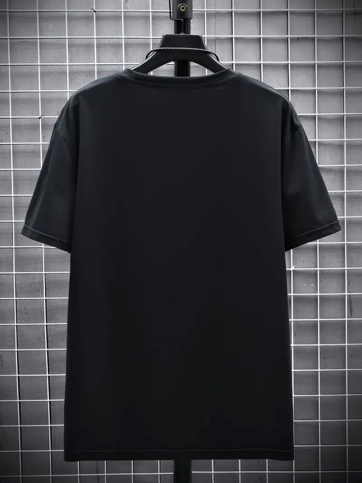Baskılı Oversize Bisiklet Yaka T-shirt – Siyah