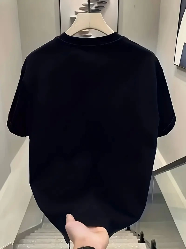Baskılı Oversize Bisiklet Yaka T-shirt – Siyah