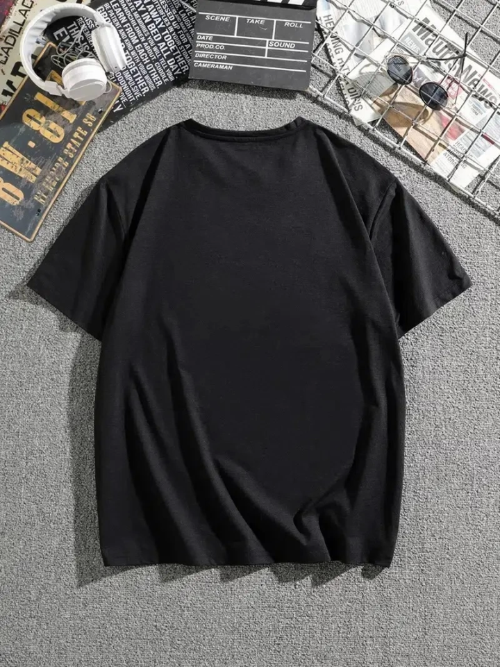 Erkek Dağ Grafikli Tişört, Yaz Için Büyük Beden Rahat T-shirt – Siyah