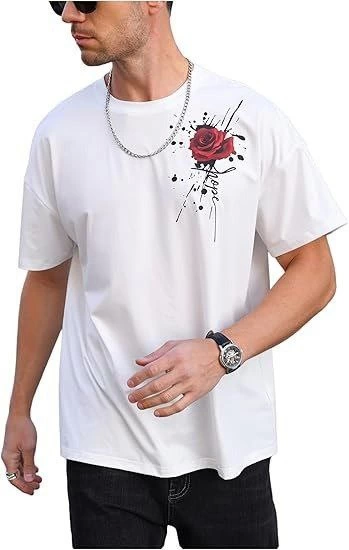 Erkek Bisiklet Yaka Kısa Kol Baskılı T-shirt – Beyaz