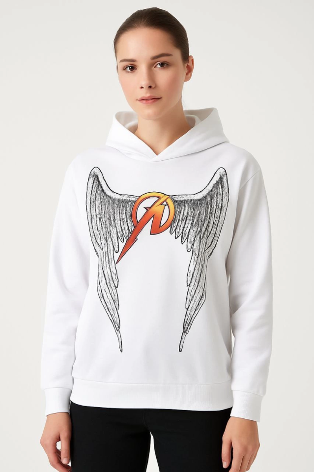 Metallica İki İplik Kapüşonlu Ön Ve Arka Baskılı Hoodie – Beyaz