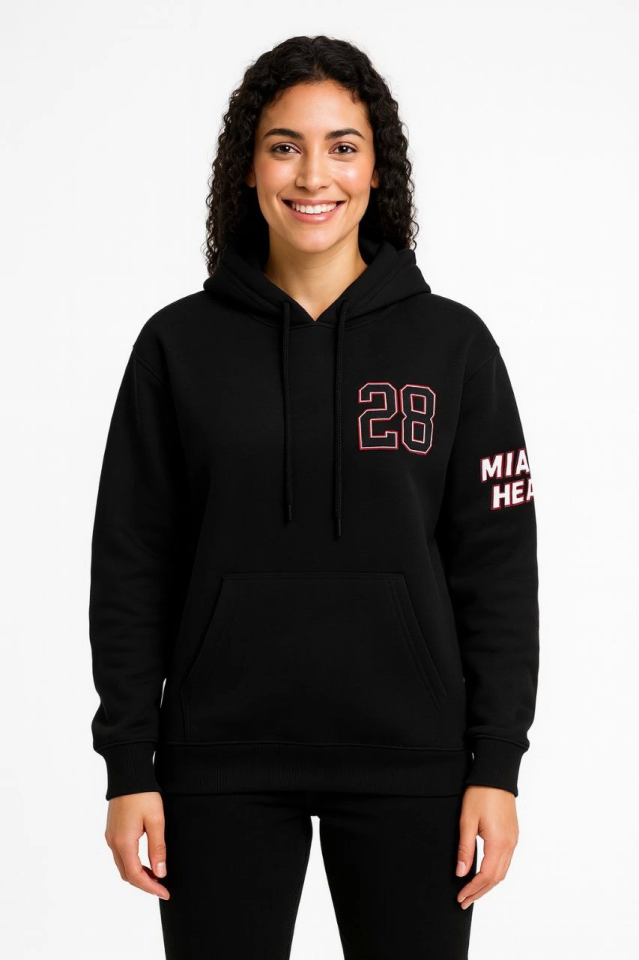 Üç İplik Kapüşonlu Ön Ve Arka Baskılı SweatShirt Hoodie – Siyah