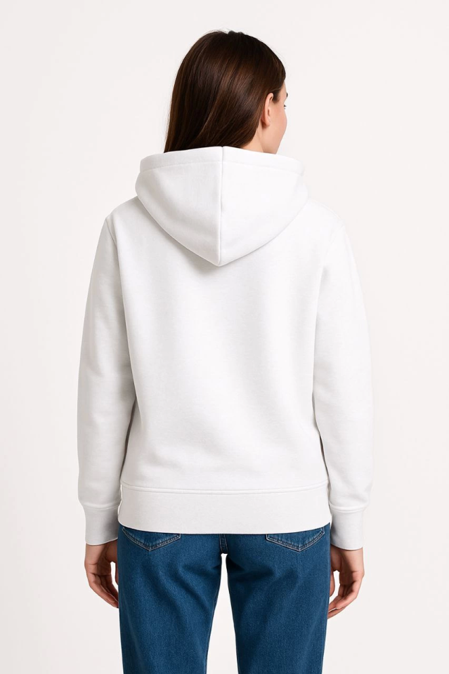 Üç İplik Kapüşonlu Kanguru Çepli SweatShirt Hoodie – Beyaz