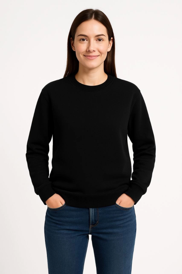 Üç İplik Düz Bisiklet Yaka SweatShirt – Siyah