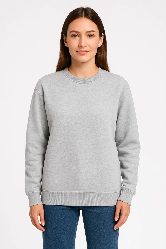 Üç İplik Düz Bisiklet Yaka SweatShirt – Gri