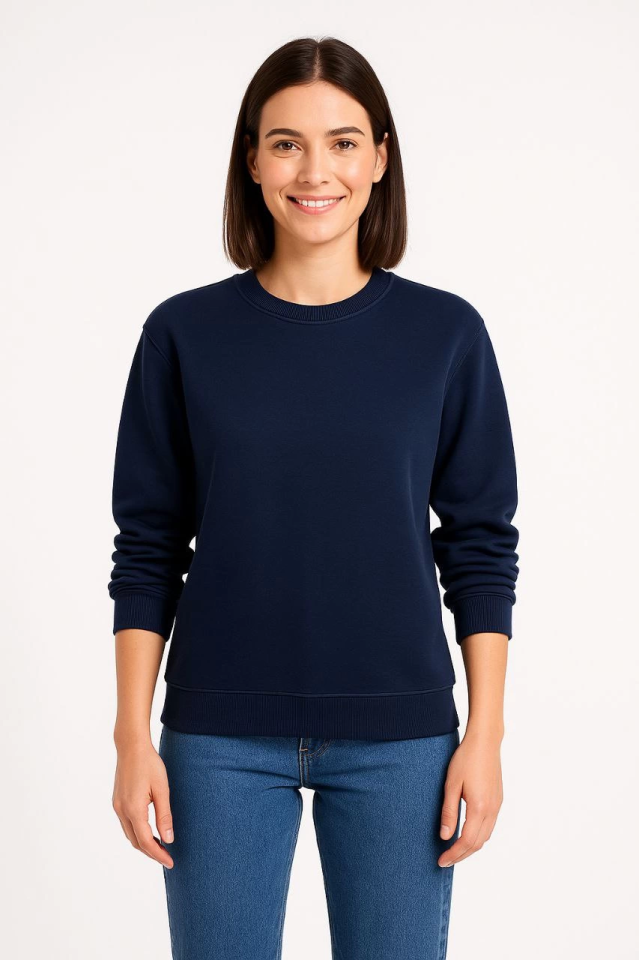 Üç İplik Düz Bisiklet Yaka SweatShirt – Lacivert