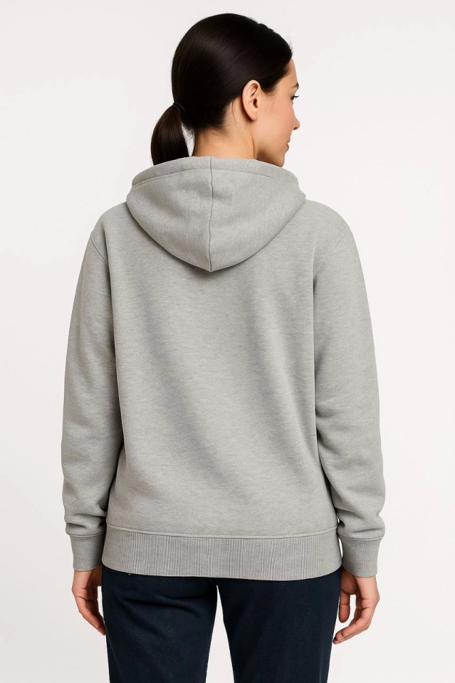Üç İplik Kapüşonlu Tam Fermuarlı Kanguru Çepli SweatShirt Hoodie – Gri