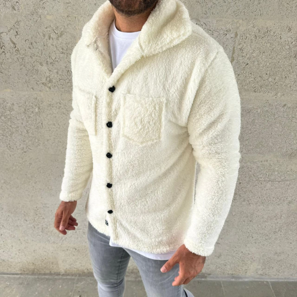 Erkek Pelüş Polar Hırka Gömlek – Yakalı, İlik Düğmeli, Göğüs Cepli, Yumuşak Dokulu Kışlık Regular Fi