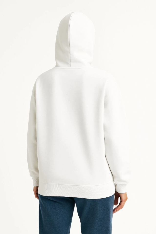 Samuray Ninja Çift Kapşonlu ZIP Fermuarlı Kanguru Çepli Hoodie Maske Detaylı Swetshirt - Beyaz - Görsel 3