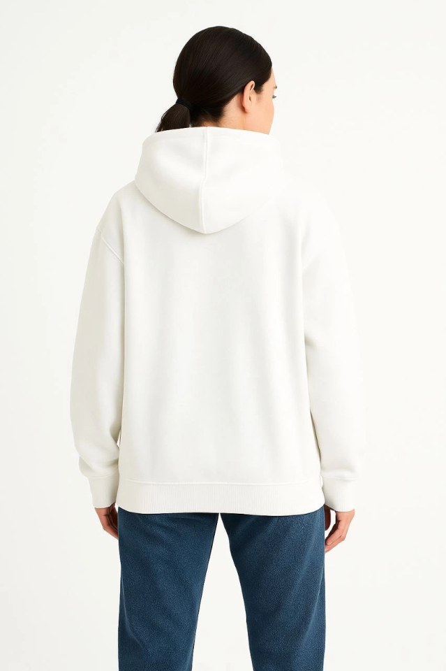Samuray Ninja Çift Kapşonlu ZIP Fermuarlı Kanguru Çepli Hoodie Maske Detaylı Swetshirt - Beyaz - Görsel 4