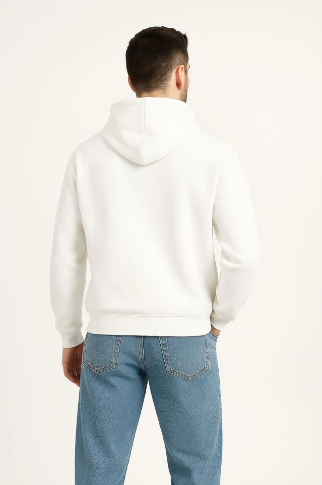 Erkek Kapüşonlu Sweatshirt Hoodie 3 İplik Şardonlu Pamuklu Kumaş, Önü Baskılı, Fermuarlı Rahat Kalıp