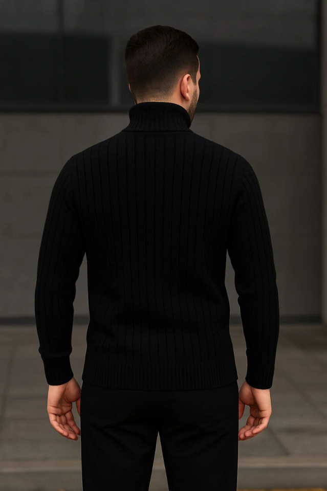Erkek Fitilli Triko Kazak 2li Set Bej Siyah Regular Balıkcı Yaka Tam Boğazlı Triko Seti Modeli Kazak - Görsel 4