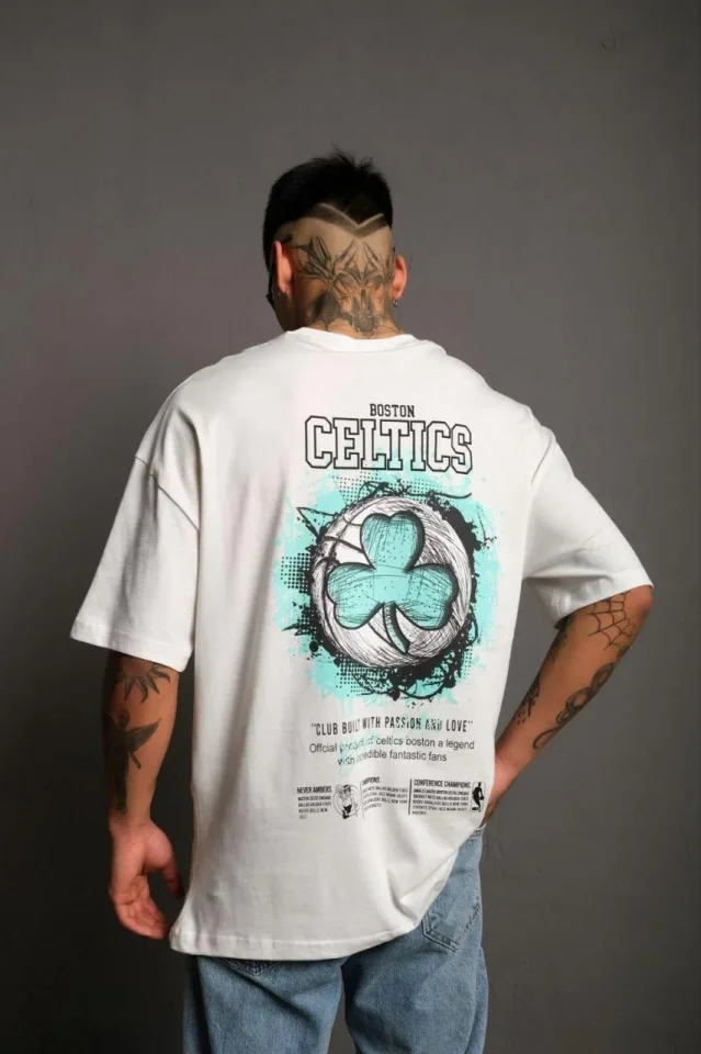 Erkek Sırt Baskılı T-shirt - Beyaz - Görsel 3