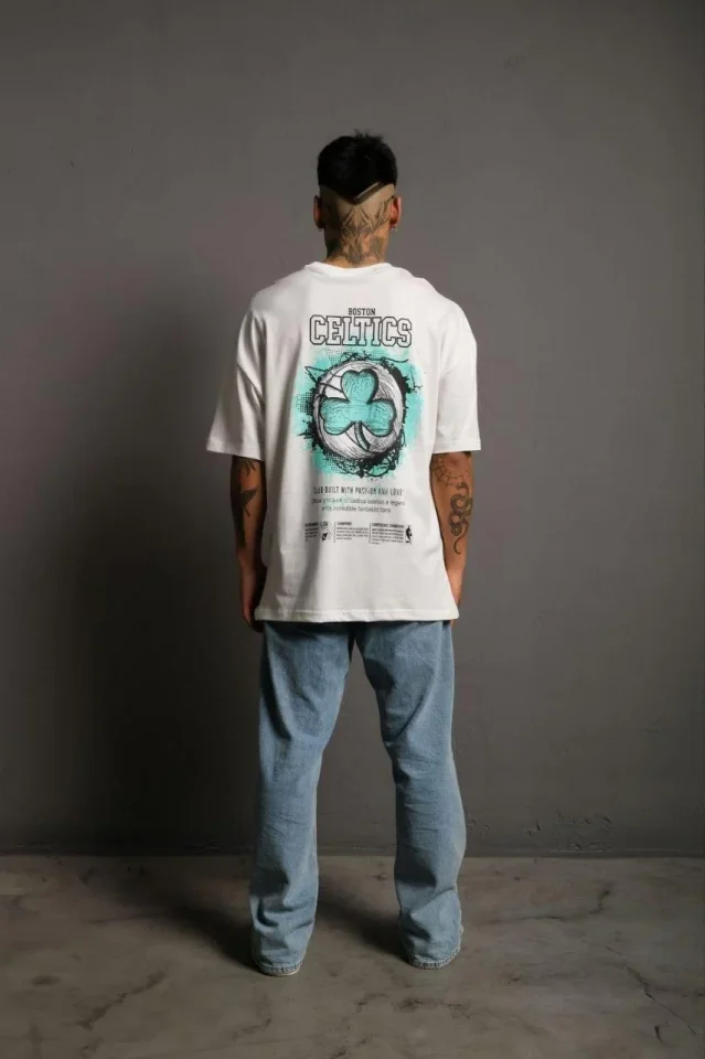 Erkek Sırt Baskılı T-shirt - Beyaz - Görsel 4