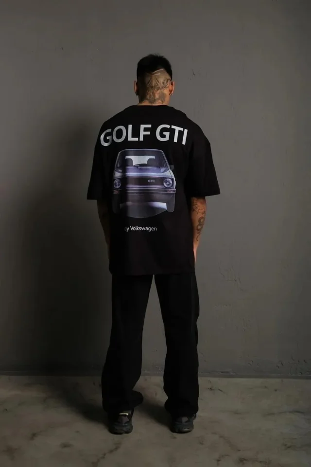 Erkek Oversize Baskılı Tişört – Golf GTI Retro Araba Desenli, Ön – Arka Dijital Baskı, Sokak Modası