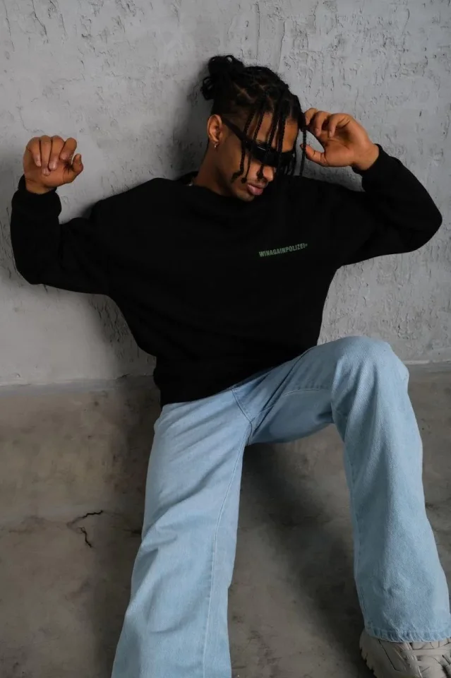 Erkek Baskılı Sweat – Siyah