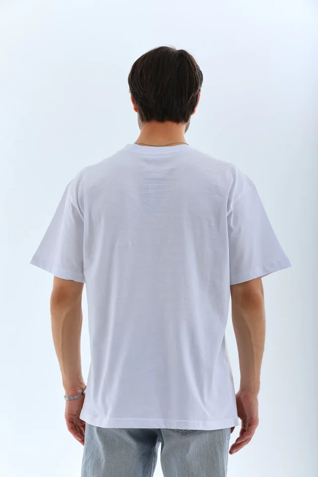Unisex Oversize Düz Bisiklet Yaka T-Shirt – Beyaz