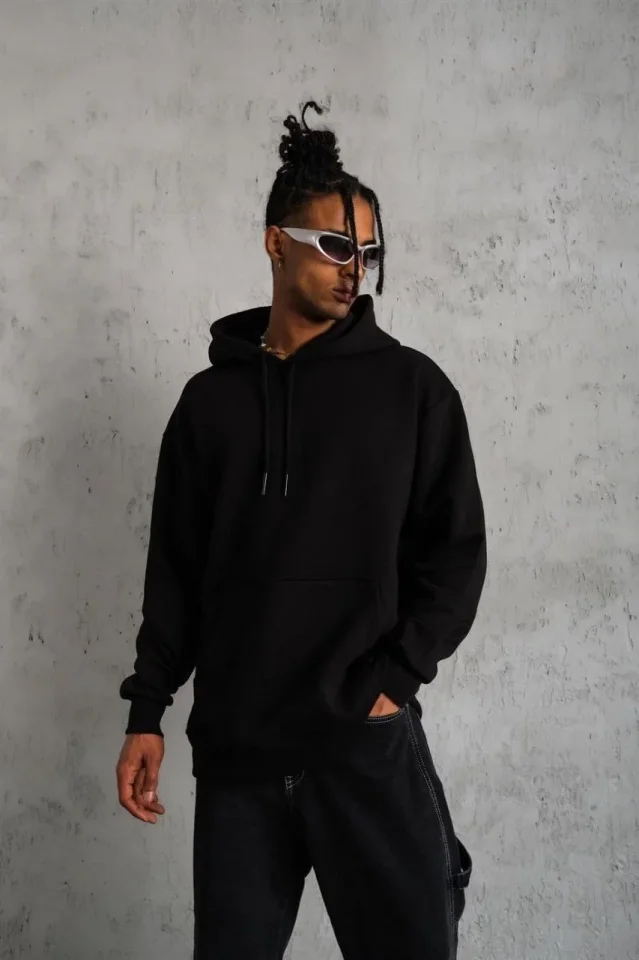 3 İplik Kapşonlu Sweatshirt Hoodie – Siyah