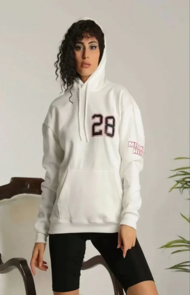 Unisex Kapşonlu Baskılı Sweetshirt - Beyaz