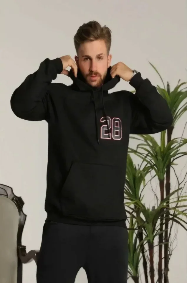 Unisex Kapşonlu Baskılı Sweetshirt – Siyah