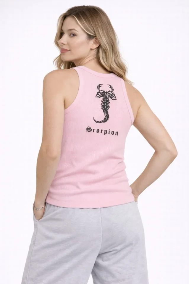 Fitilli Atlet Sıfır Yaka Slim Fit Arka Baskılı Spor Atlet - Pembe - Görsel 3