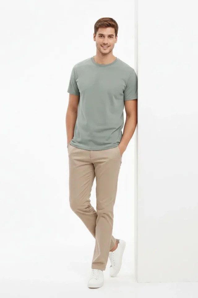 Erkek Bisiklet Yaka Tişört Regular Kalıp Basic Pamuklu Günlük Kullanım T-shirt – Mint Yeşili