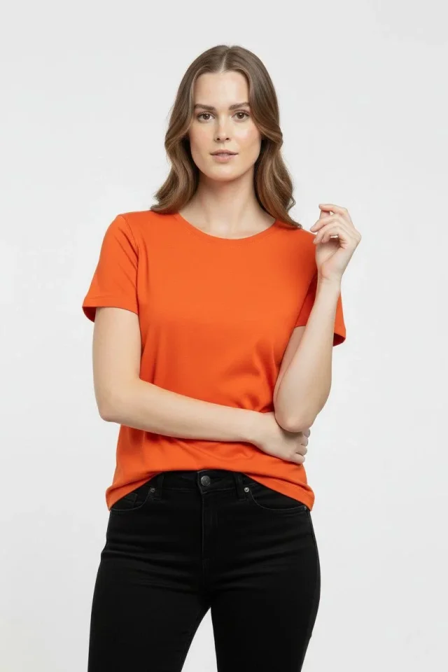 T-Shirt Bisiklet Yaka Slim Fit Likralı Tişört Günlük Basic Body – Turuncu
