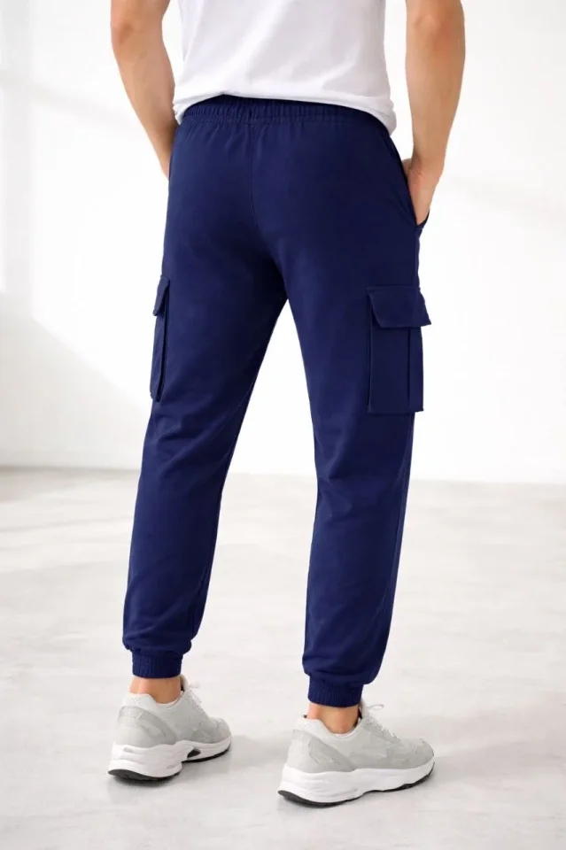 Erkek Jogger Eşofman Altı Regular Fit, Kargo Cepli, Lastikli Paça, Günlük Spor Pantolon - Lacivert