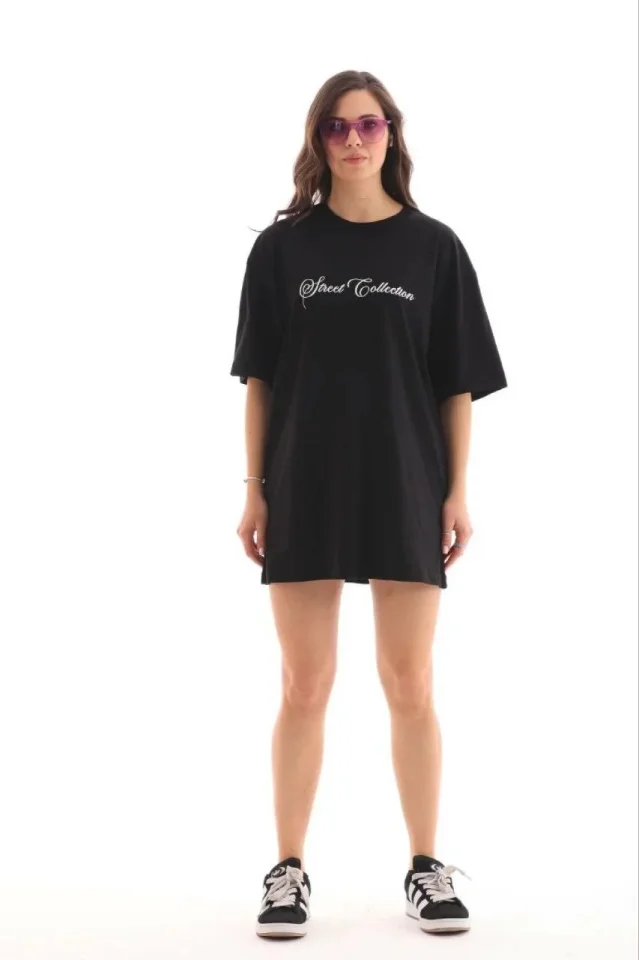 Baskılı T-Shirt Kısa Kol Bisiklet Yaka Regular Rahat Kalıp Günlük Tişört – Siyah