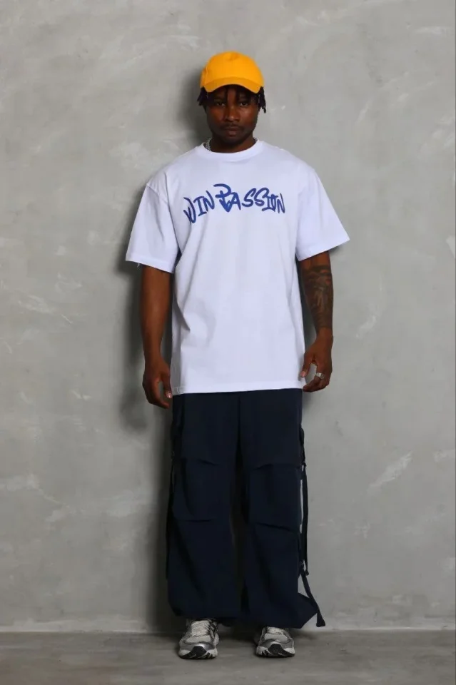 Erkek Baskılı T-Shirt Kısa Kol Bisiklet Yaka Regular Fit Rahat Kalıp Günlük Tişört – Beyaz
