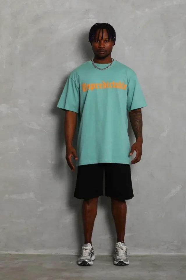 Erkek Baskılı T-Shirt Kısa Kol Bisiklet Yaka Regular Fit Rahat Kalıp Günlük Tişört – Mint Yeşili