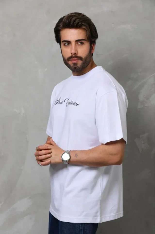 Erkek Baskılı T-Shirt Kısa Kol Bisiklet Yaka Regular Fit Rahat Kalıp Günlük Tişört – Beyaz