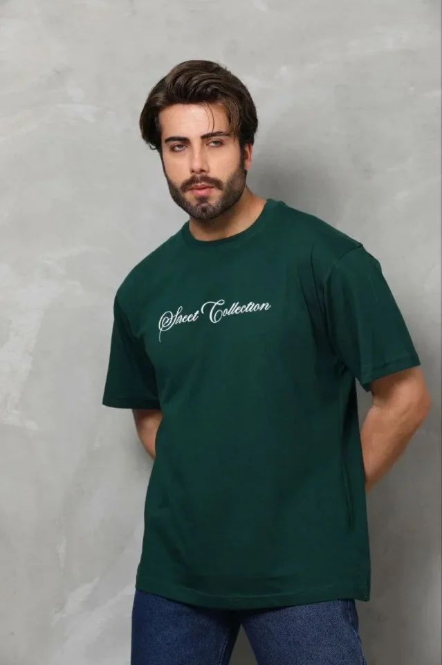 Erkek Baskılı T-Shirt Kısa Kol Bisiklet Yaka Regular Fit Rahat Kalıp Günlük Tişört - Çağla Yeşili - Görsel 3