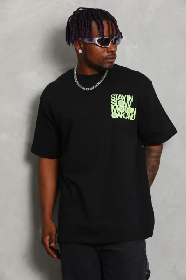 Erkek Baskılı T-Shirt Kısa Kol Bisiklet Yaka Regular Fit Rahat Kalıp Günlük Tişört – Siyah