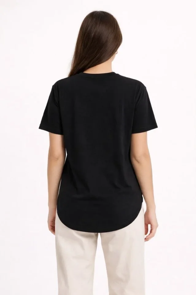 Basic T-Shirt Kısa Kol Bisiklet Yaka Oval Kesim Tişört – Siyah
